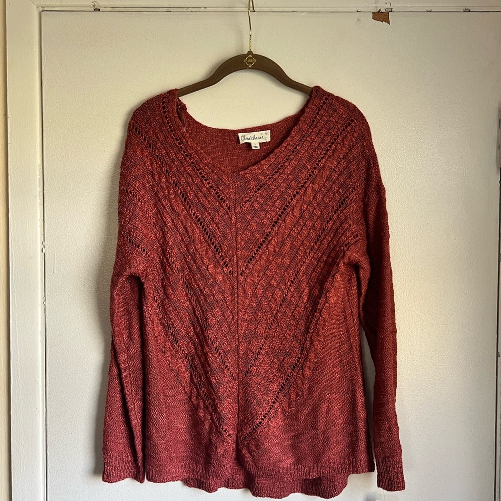 Cloud Chaser Women's V-Neck Sweater Rust Orange Size Large Classic Work Staple